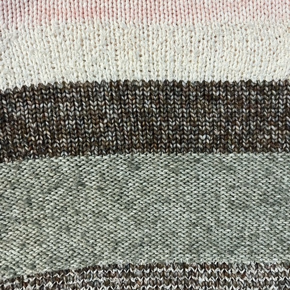 LOFT Striped Crewneck Sweater - Light Pink, Sage Green, Brown - Picture 4 of 5